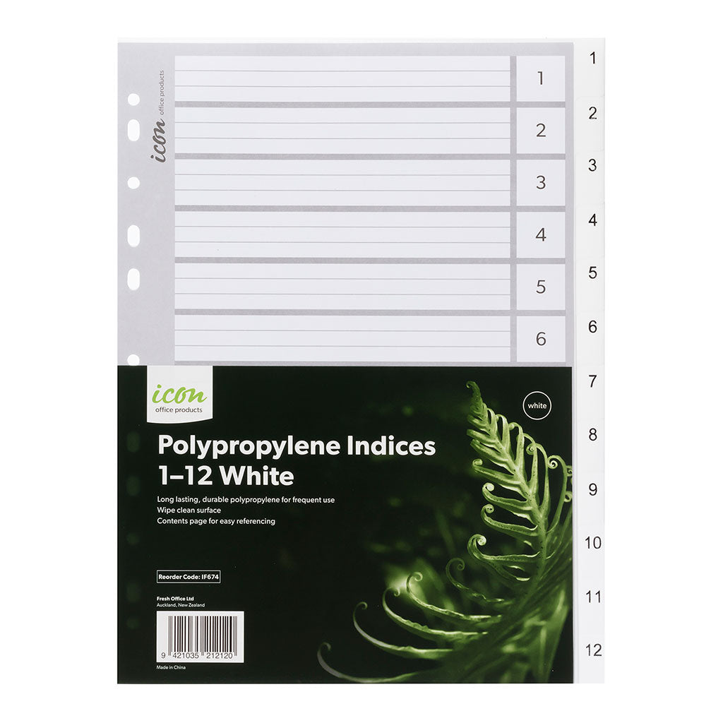Icon PP Indices 1-12 White - Cafe Supply