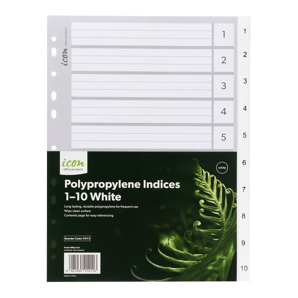 Icon PP Indices 1-10 White - Cafe Supply