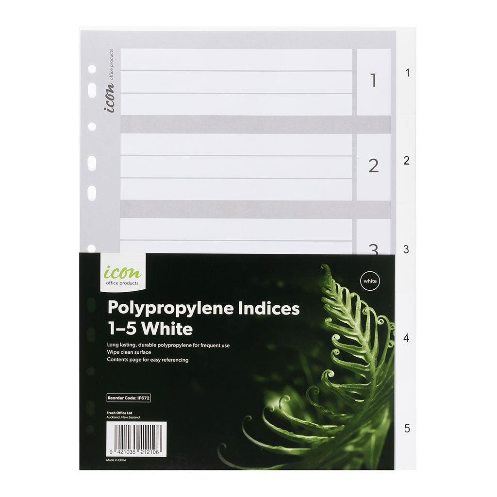 Icon PP Indices 1-5 White - Cafe Supply