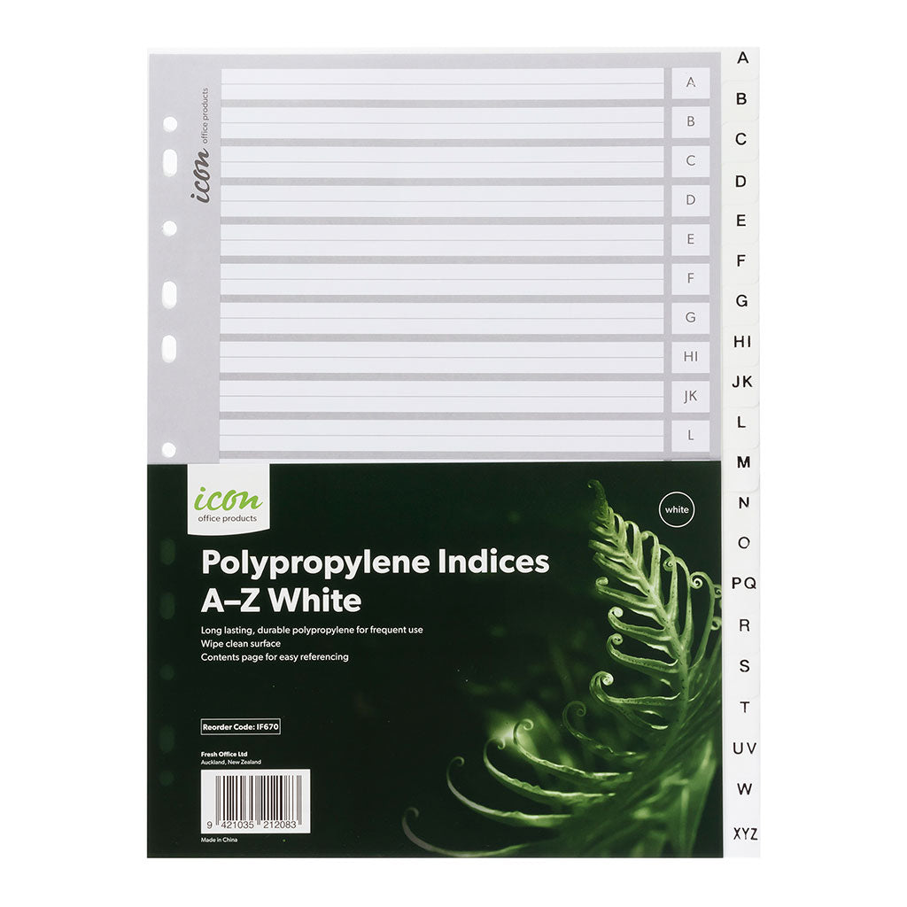 Icon PP Indices A-Z White - Cafe Supply