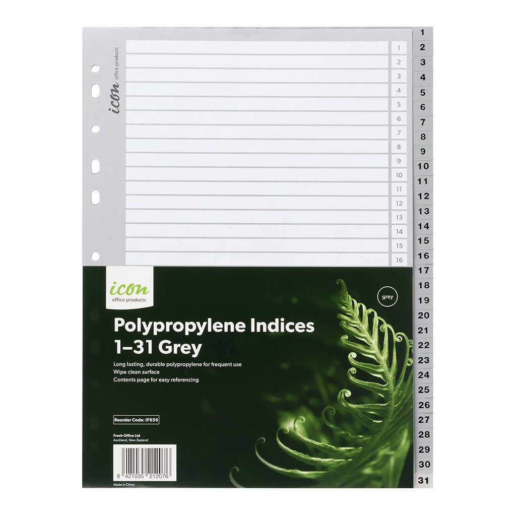 Icon PP Indices 1-31 Grey - Cafe Supply
