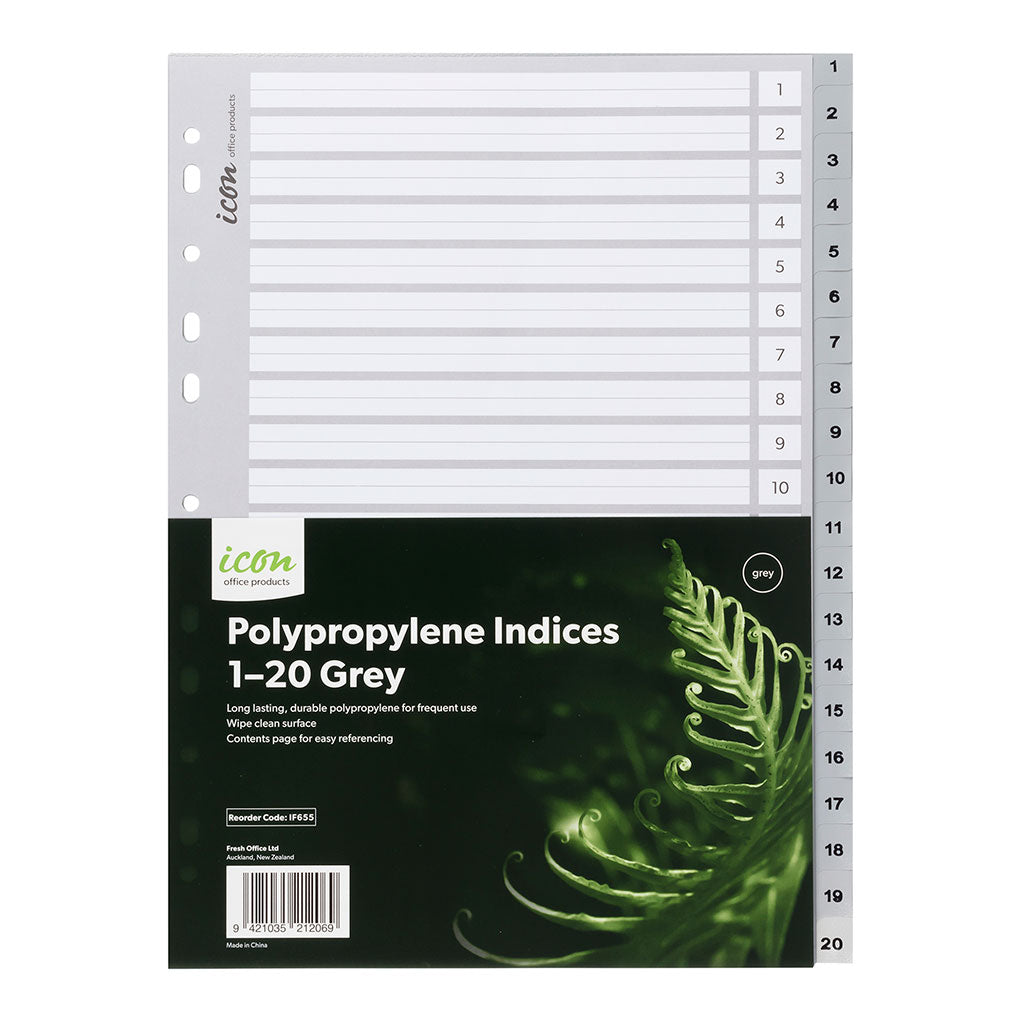 Icon PP Indices 1-20 Grey - Cafe Supply