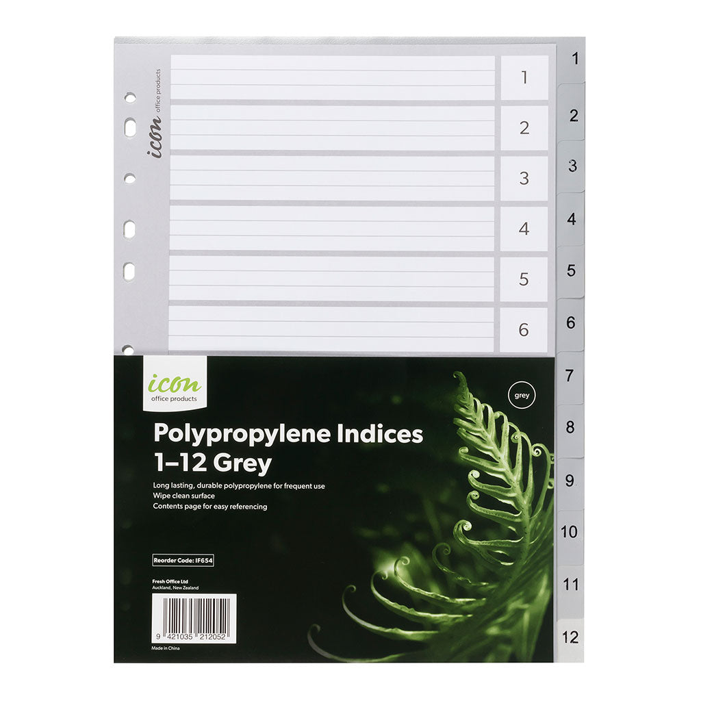 Icon PP Indices 1-12 Grey - Cafe Supply