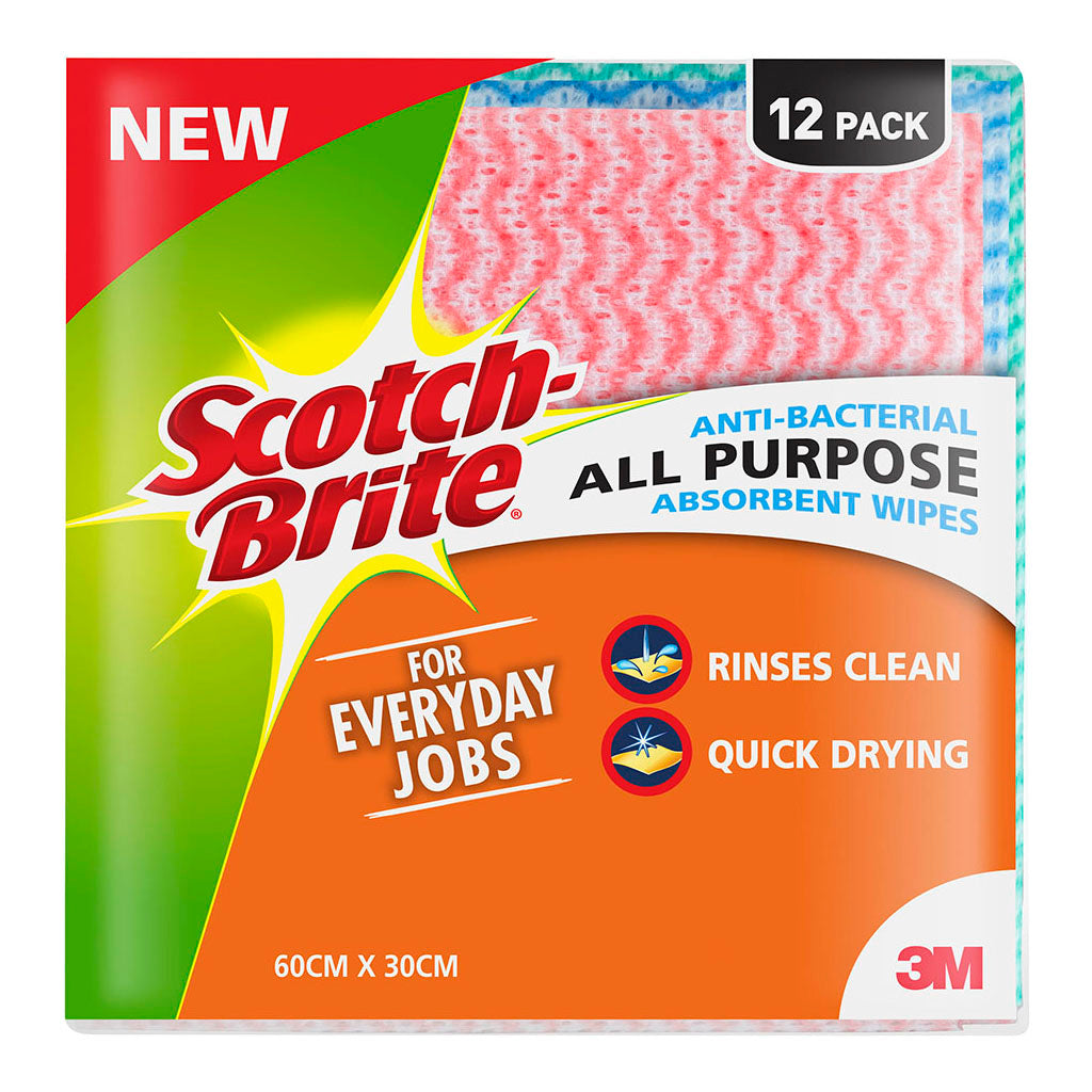 Scotch-Brite Antibacterial All Purpose Wipes, Pack of 12 - Cafe Supply