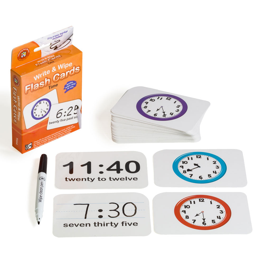 LCBF Write & Wipe Flashcards Time w/Marker - Cafe Supply