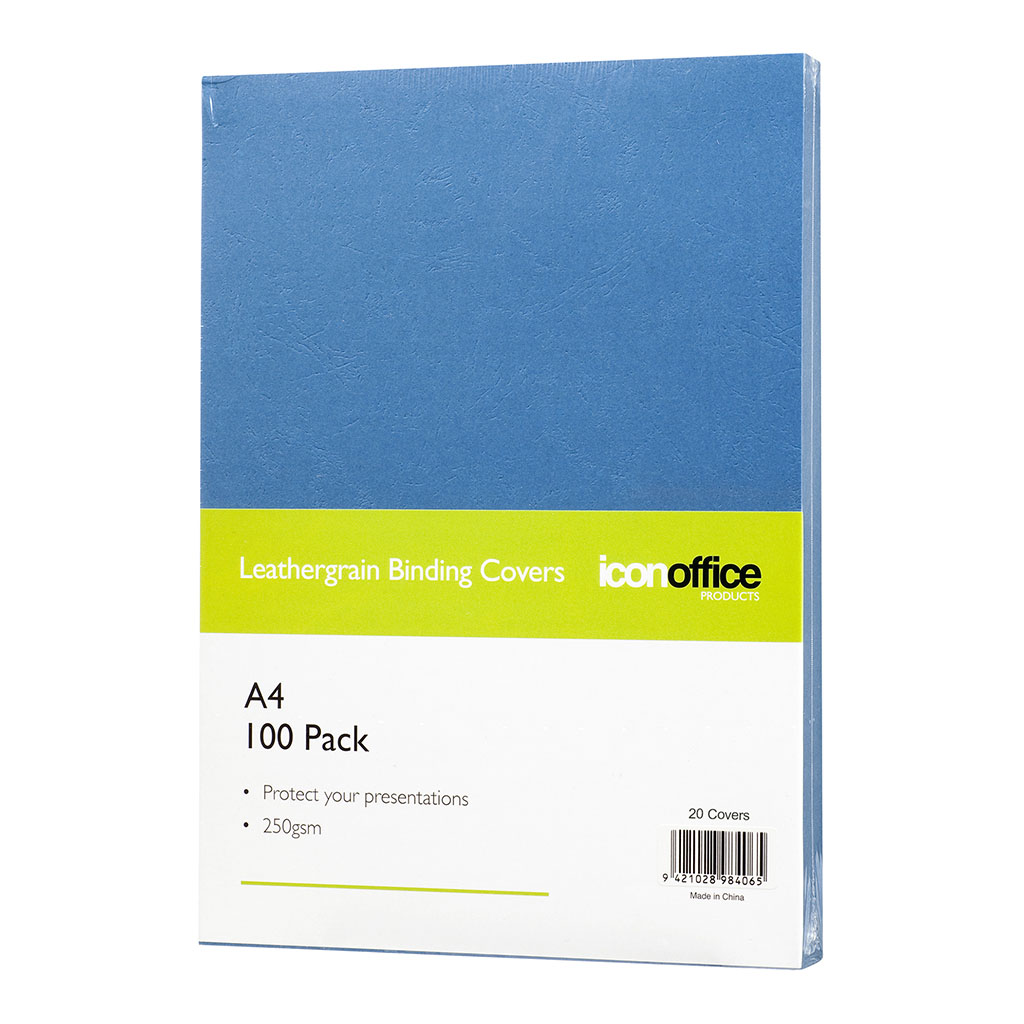 Icon Binding Covers A4 Blue 250gsm, Pack of 20 - Cafe Supply