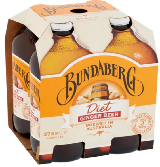 Bundaberg Diet Ginger Beer Bottles 4 x 375ml - Cafe Supply