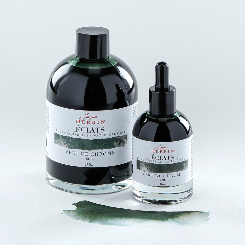 Jacques Herbin Eclats Watercolour Ink 560 Chrome Green 50ml - Cafe Supply