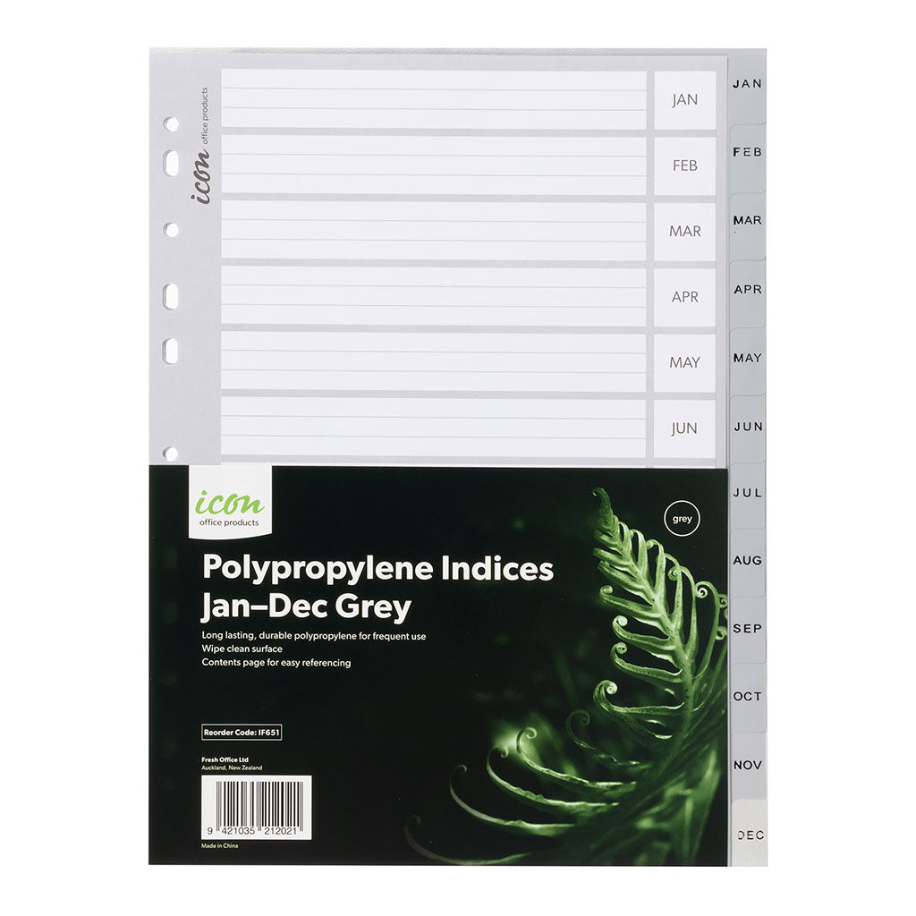 Icon PP Indices Jan-Dec Grey - Cafe Supply