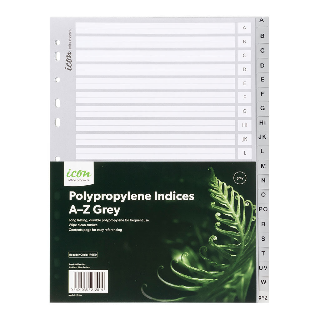 Icon PP Indices A-Z Grey - Cafe Supply