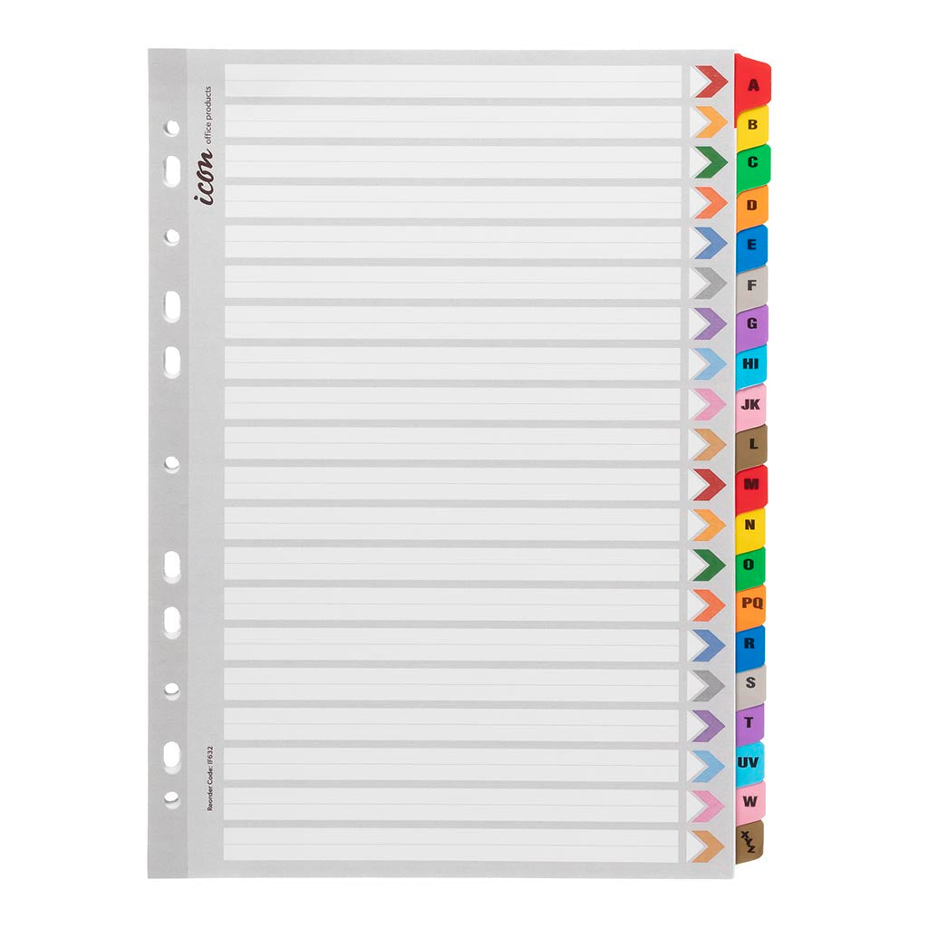 Icon Cardboard Indices with Reinforced Tabs A-Z Coloured - Cafe Supply