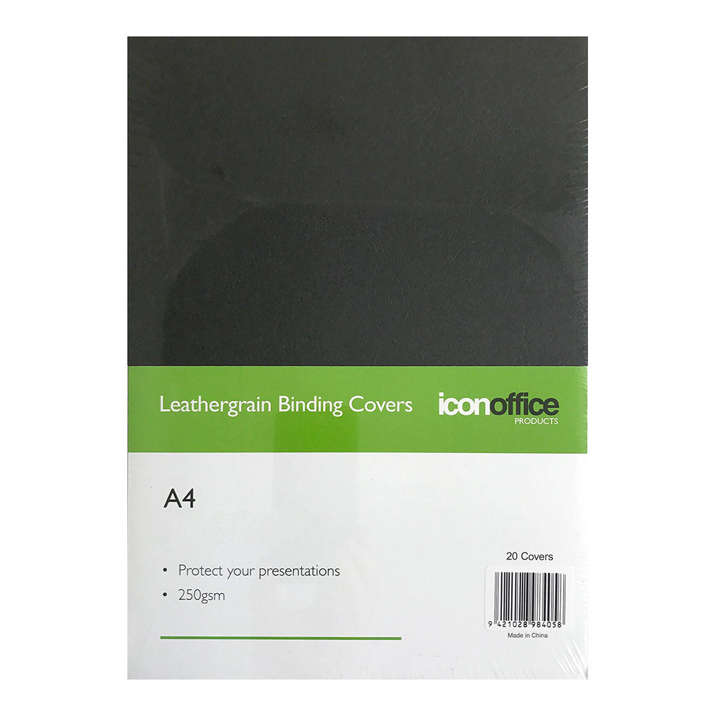 Icon Binding Covers A4 Black 250gsm, Pack of 20 - Cafe Supply