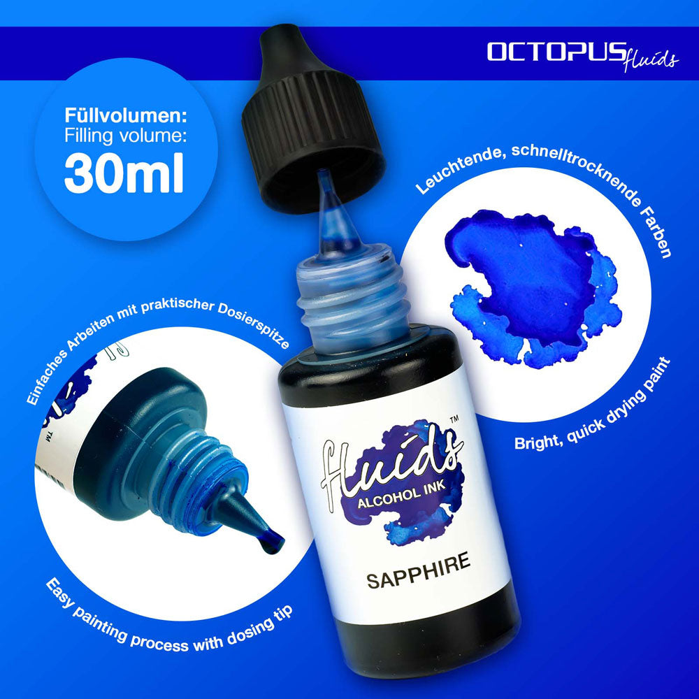 Octopus Fluids Alcohol Ink Sapphire Blue 30ml - Cafe Supply