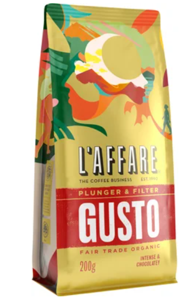 L'affare Gusto Plunger & Filter Fair Trade Organic Coffee 200g - Cafe Supply