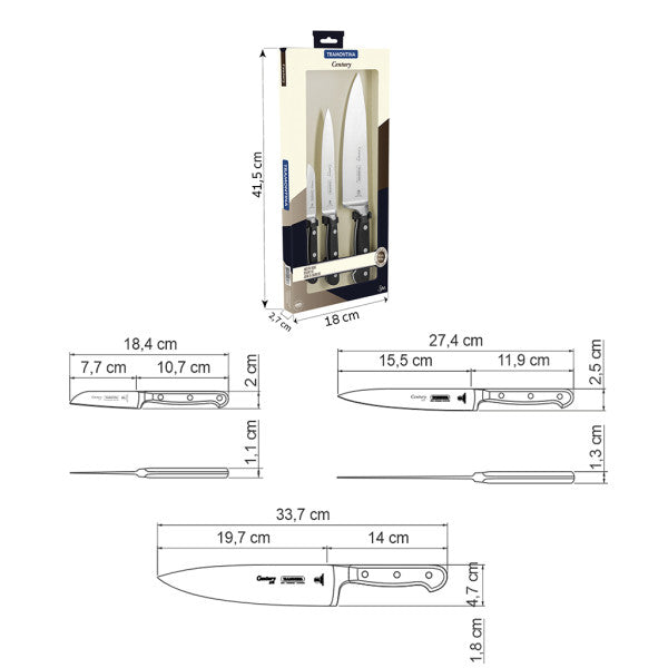 Tramontina Century Knife 3 Piece Set - Cafe Supply