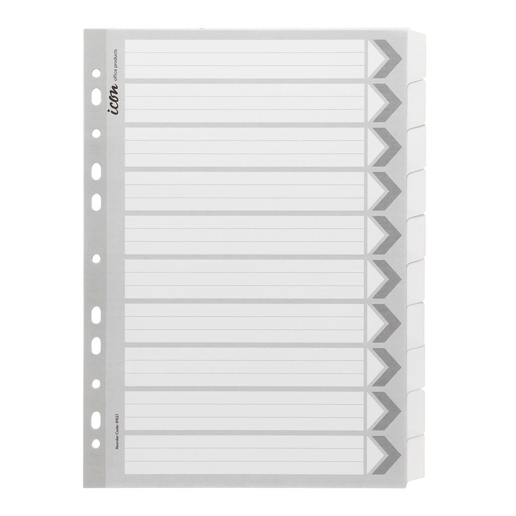 Icon Cardboard Dividers with Reinforced Tabs 10 Tab White - Cafe Supply