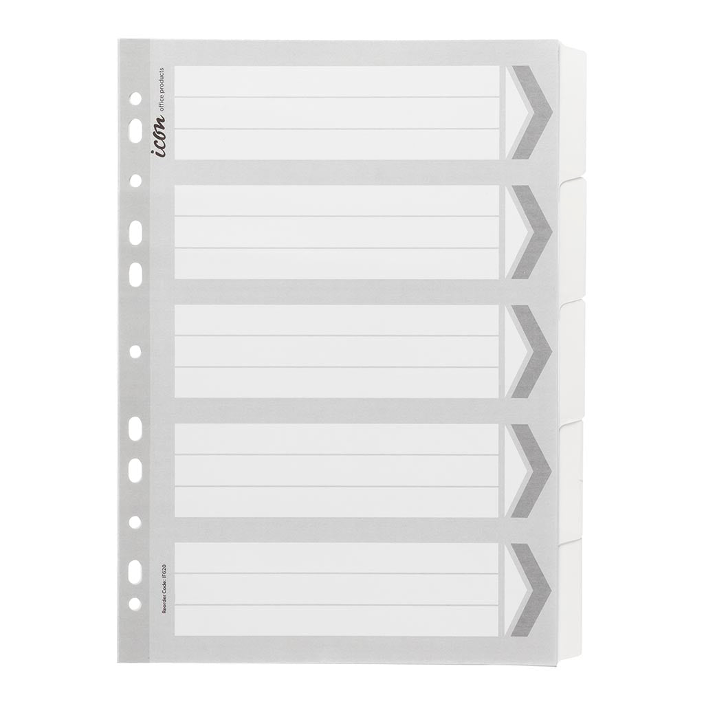 Icon Cardboard Dividers with Reinforced Tabs 5 Tab White - Cafe Supply