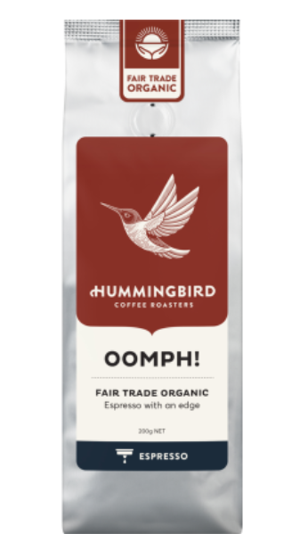 Hummingbird Oomph! Fair Trade Organic Fresh Espresso Grind Coffee 200g - Cafe Supply
