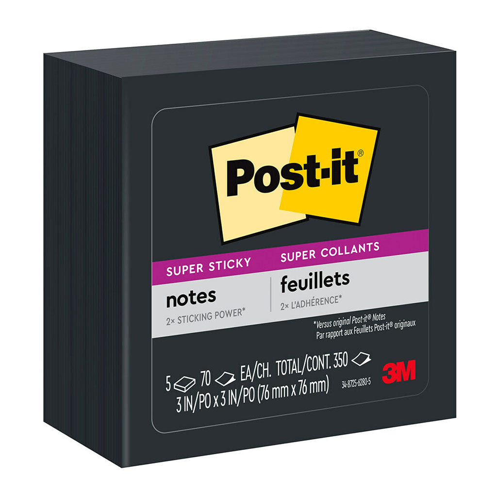 Post-it Super Sticky Notes 654-5SSSC 76x76mm Black, Pack of 5 - Cafe Supply