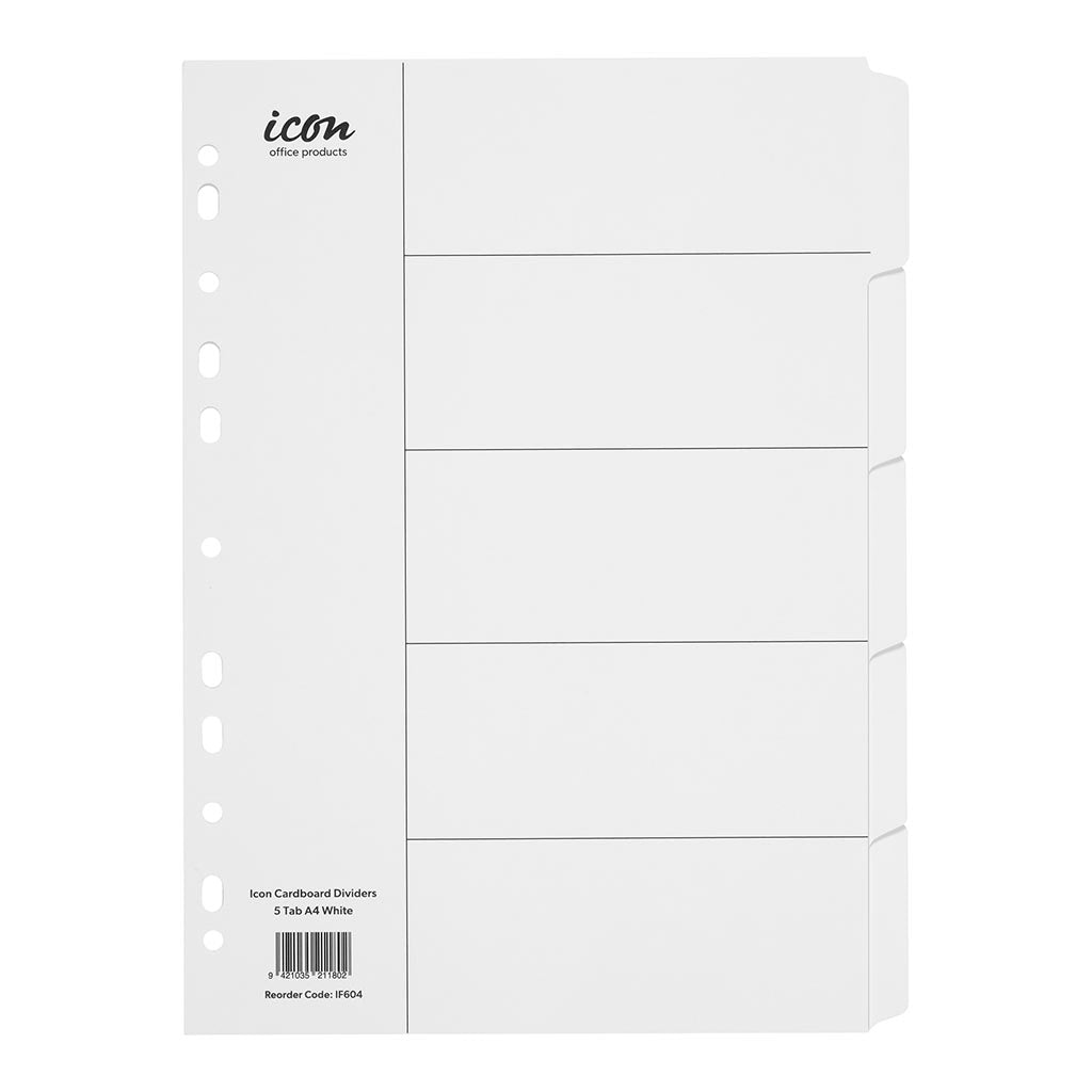 Icon Cardboard Dividers 5 Tab White - Cafe Supply