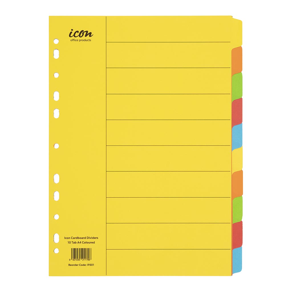 Icon Cardboard Dividers 10 Tab Coloured - Cafe Supply