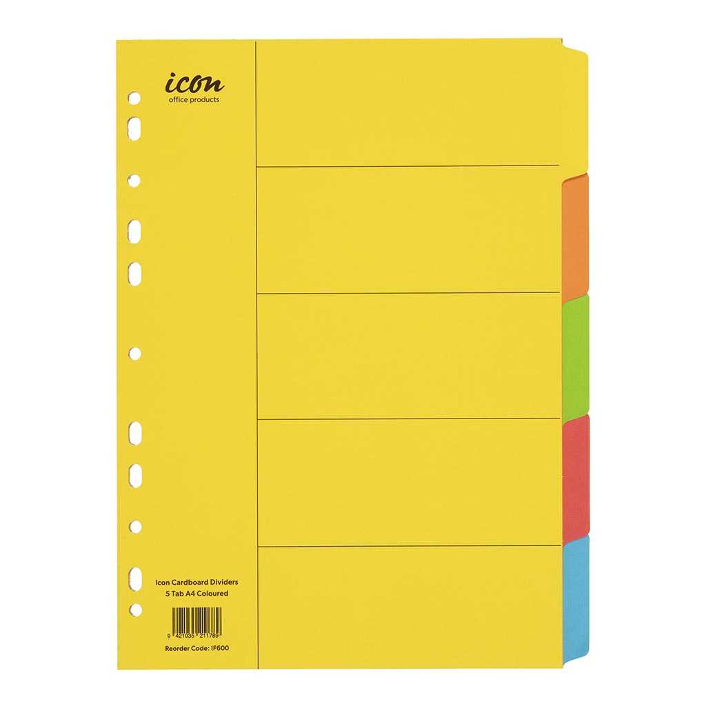 Icon Cardboard Dividers 5 Tab Coloured - Cafe Supply