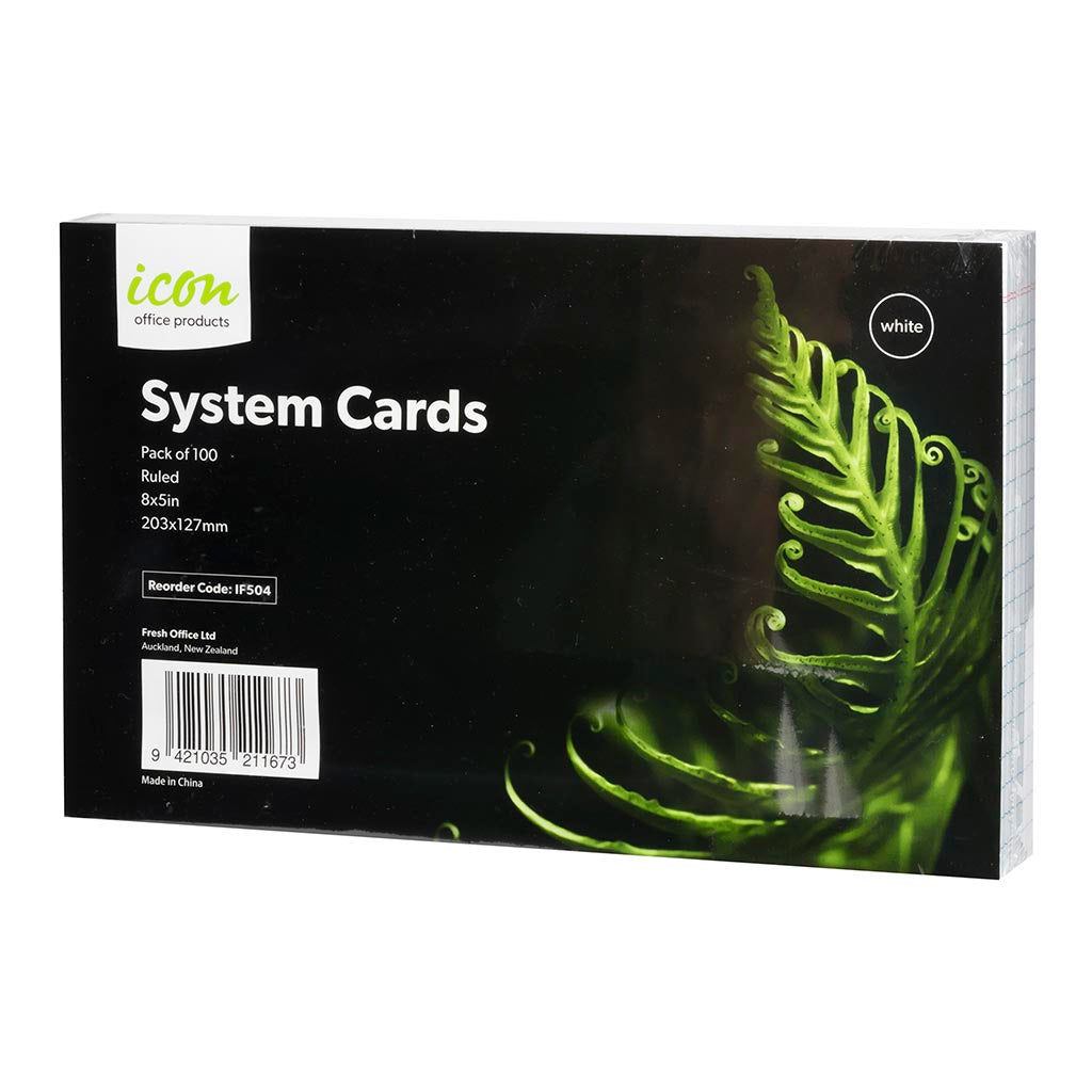 Icon System Cards Ruled 8x5 White, Pack of 100 - Cafe Supply