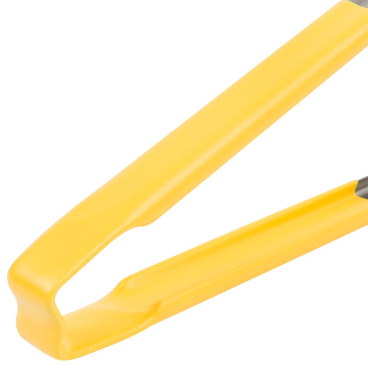 12-inch stainless steel one-piece scalloped tongs with yellow Kool-Touch® handle - Cafe Supply