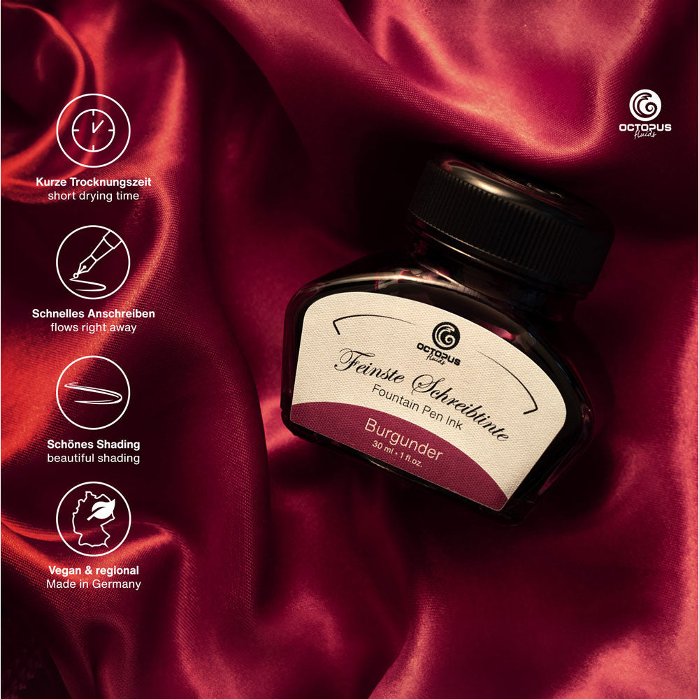 Octopus Fluids Fountain Pen Ink Burgundy (Burgunder) 30ml - Cafe Supply