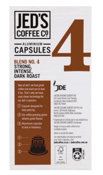 Jed's Coffee Co. #4 Very Strong Coffee Capsules 10pk - Cafe Supply