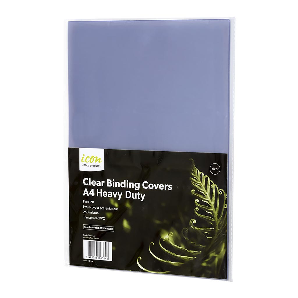 Icon Binding Covers A4 Clear Heavy Duty 250mic, Pack of 20 - Cafe Supply