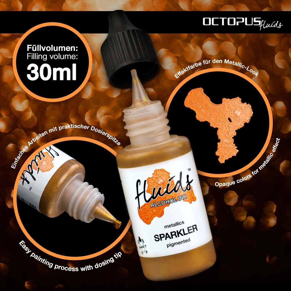 Octopus Fluids Alcohol Ink Sparkler Gold Metallic 30ml - Cafe Supply