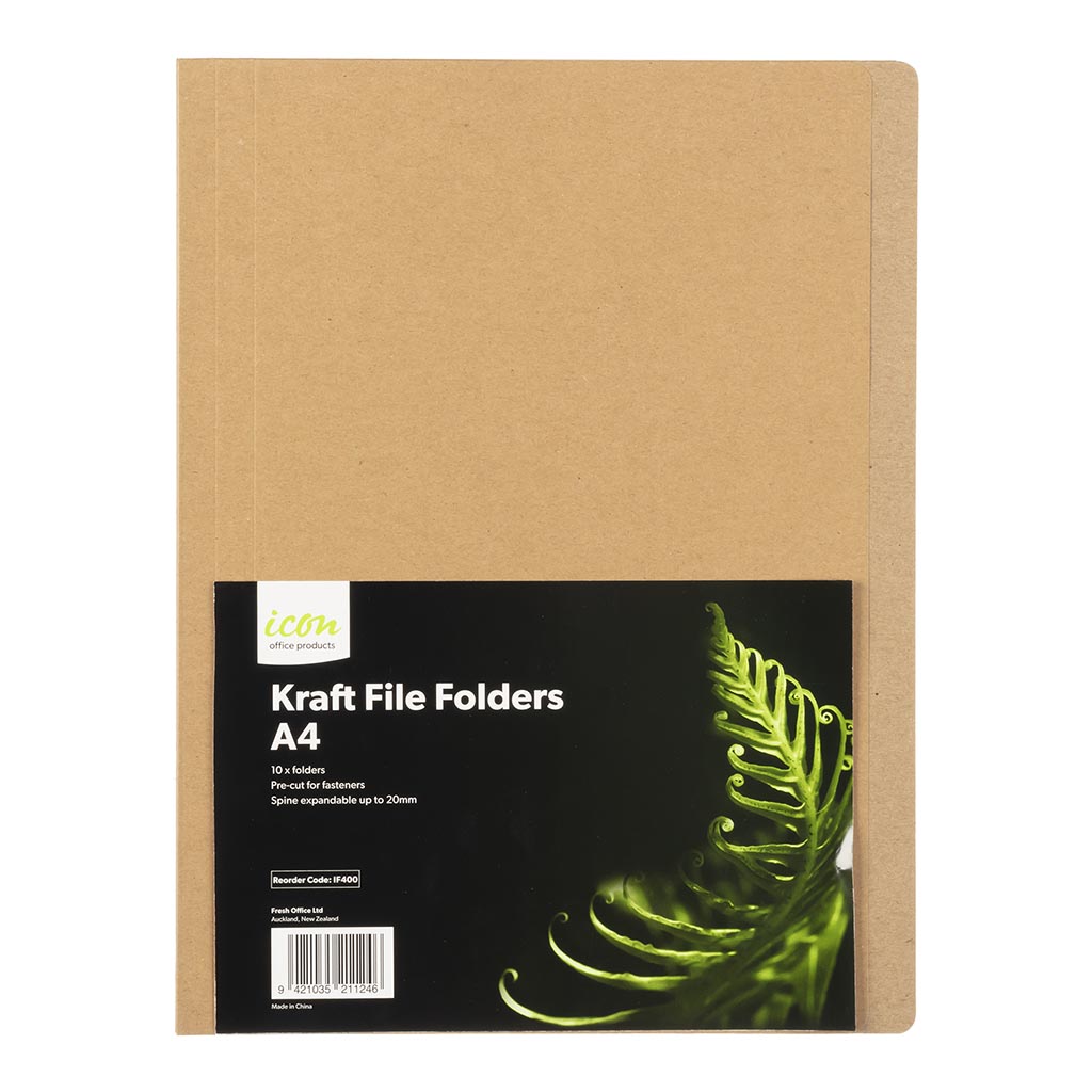 Icon Manilla File Folders A4 Kraft, Pack of 10 - Cafe Supply