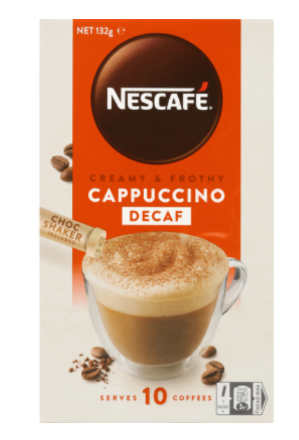Nescafe Cappuccino Decaf Coffee Sachets 10pk - Cafe Supply