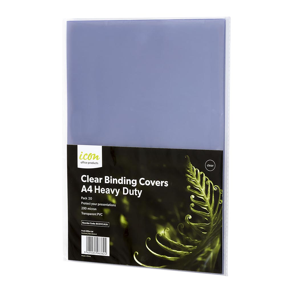 Icon Binding Covers A4 Clear 200mic, Pack of 20 - Cafe Supply