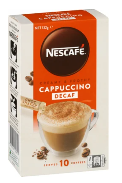Nescafe Cappuccino Decaf Coffee Sachets 10pk - Cafe Supply