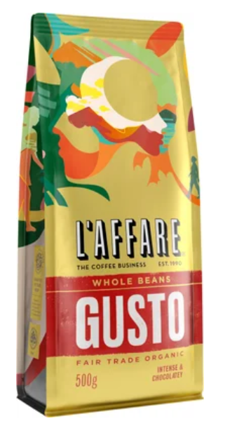 L'affare Gusto Fair Trade Organic Whole Beans Coffee 500g - Cafe Supply