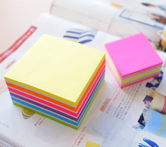 Stick'n Note Cube 76x76mm 400 Sheets Neon Pastel Mix - Cafe Supply