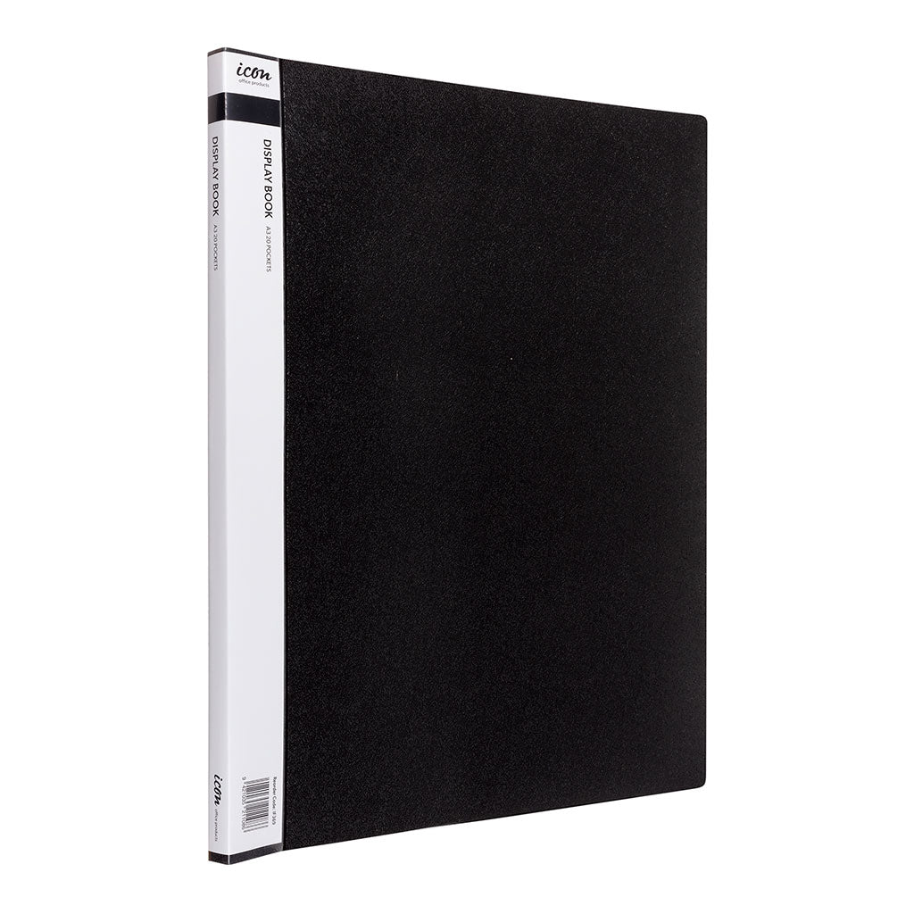 Icon Display Book A3 with Insert Spine 20 Pocket Black - Cafe Supply