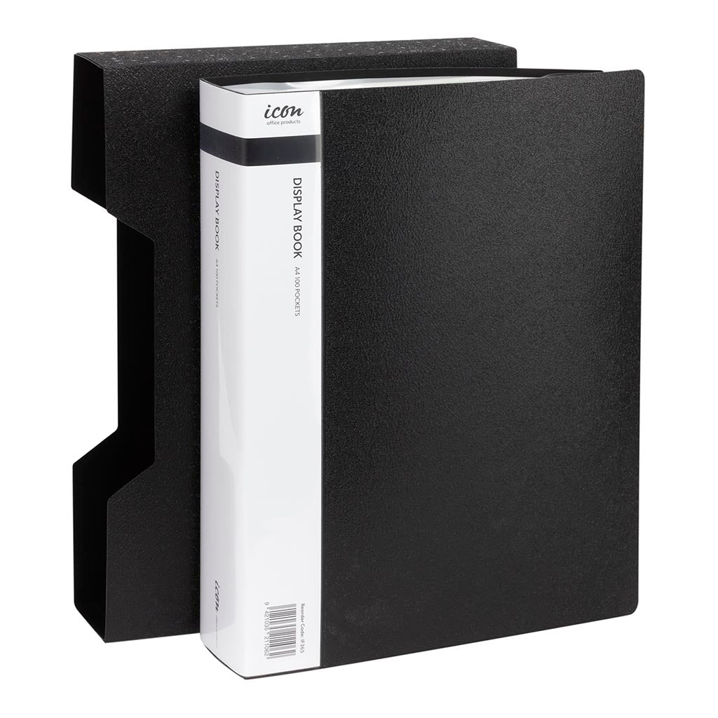 Icon Display Book A4 with Insert Spine 100 Pocket with Case Black - Cafe Supply