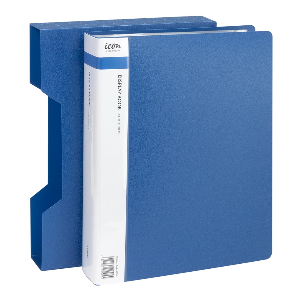 Icon Display Book A4 with Insert Spine 80 Pocket with Case Blue - Cafe Supply