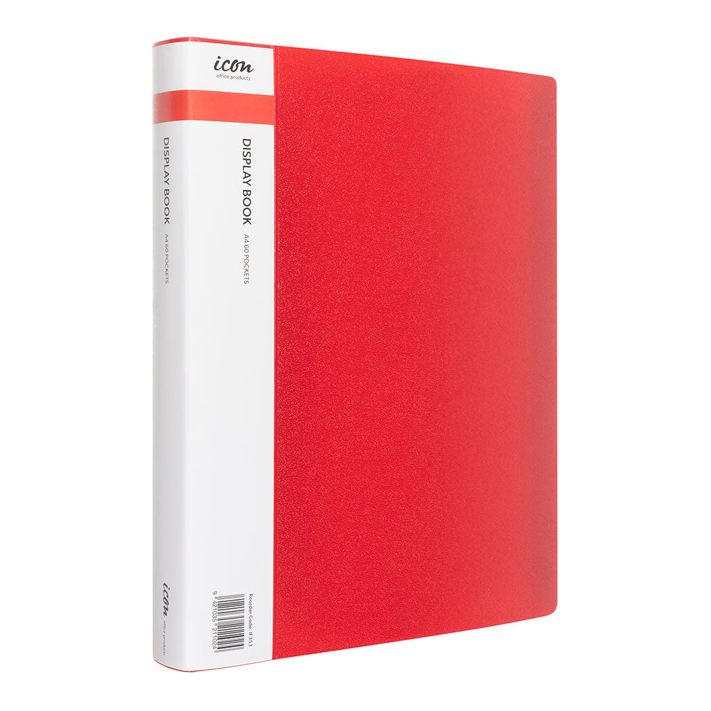 Icon Display Book A4 with Insert Spine 60 Pocket Red - Cafe Supply