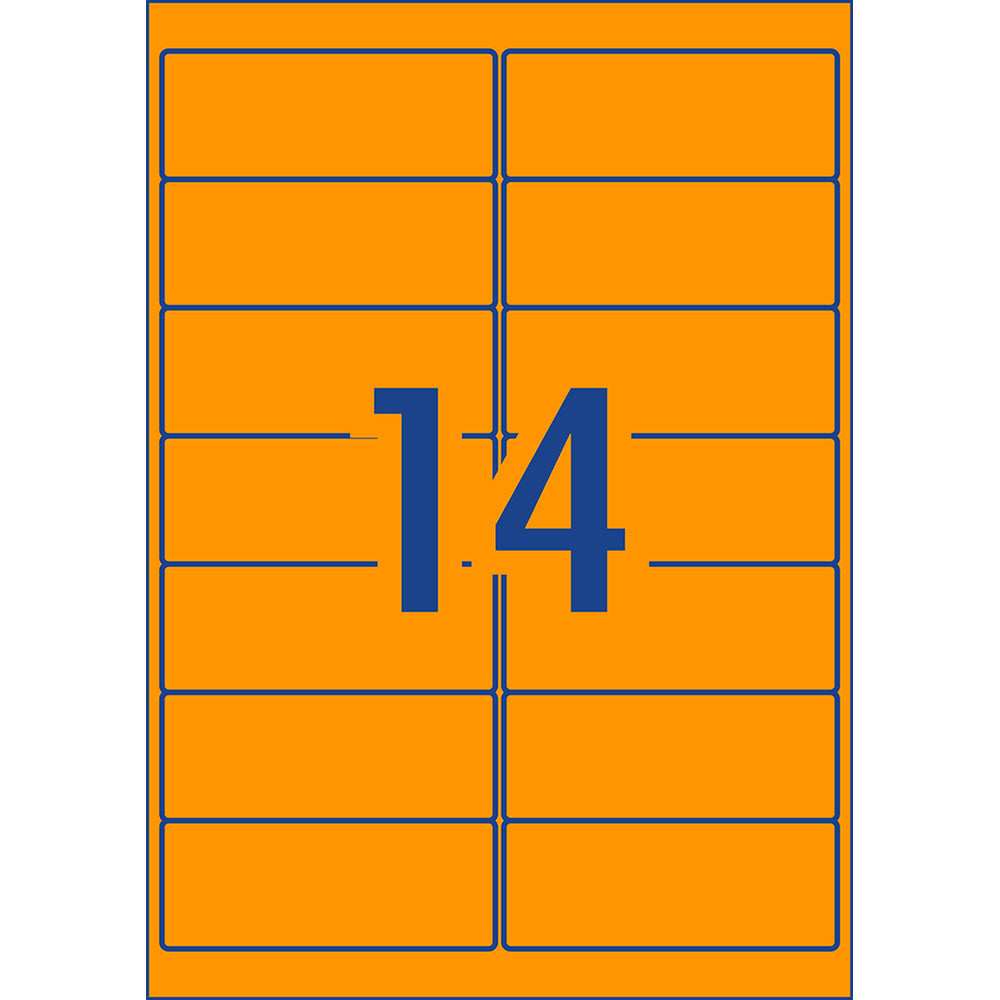 Avery Shipping Label L7163FO Flo Orange Laser 99.1x38.1mm 14up 25 Sheets - Cafe Supply