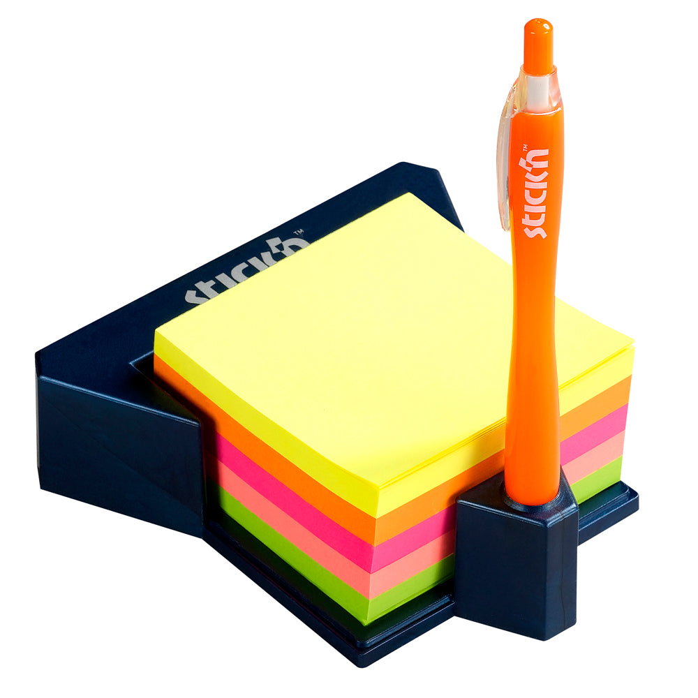 Stick'n Note Cube with Holder 76x76mm 400 Sheets Pastel Neon Mixed - Cafe Supply