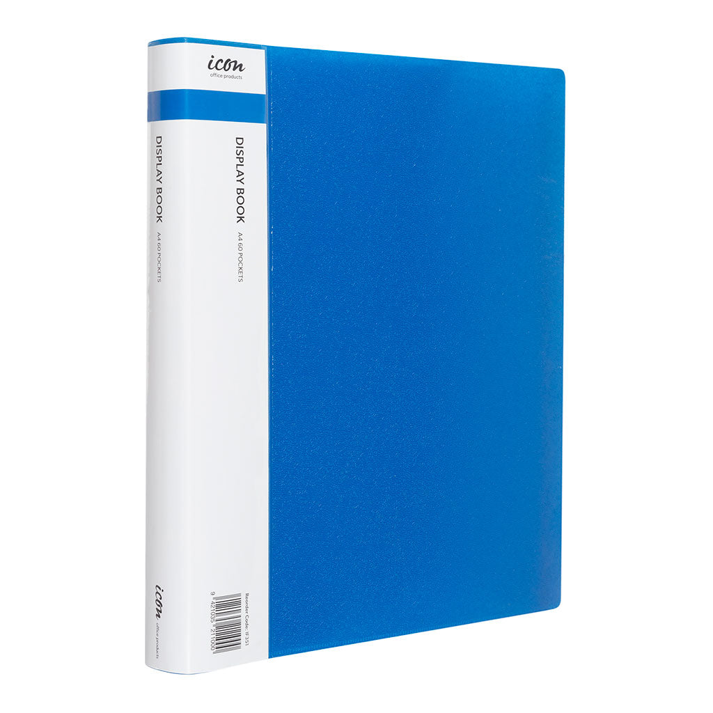 Icon Display Book A4 with Insert Spine 60 Pocket Blue - Cafe Supply