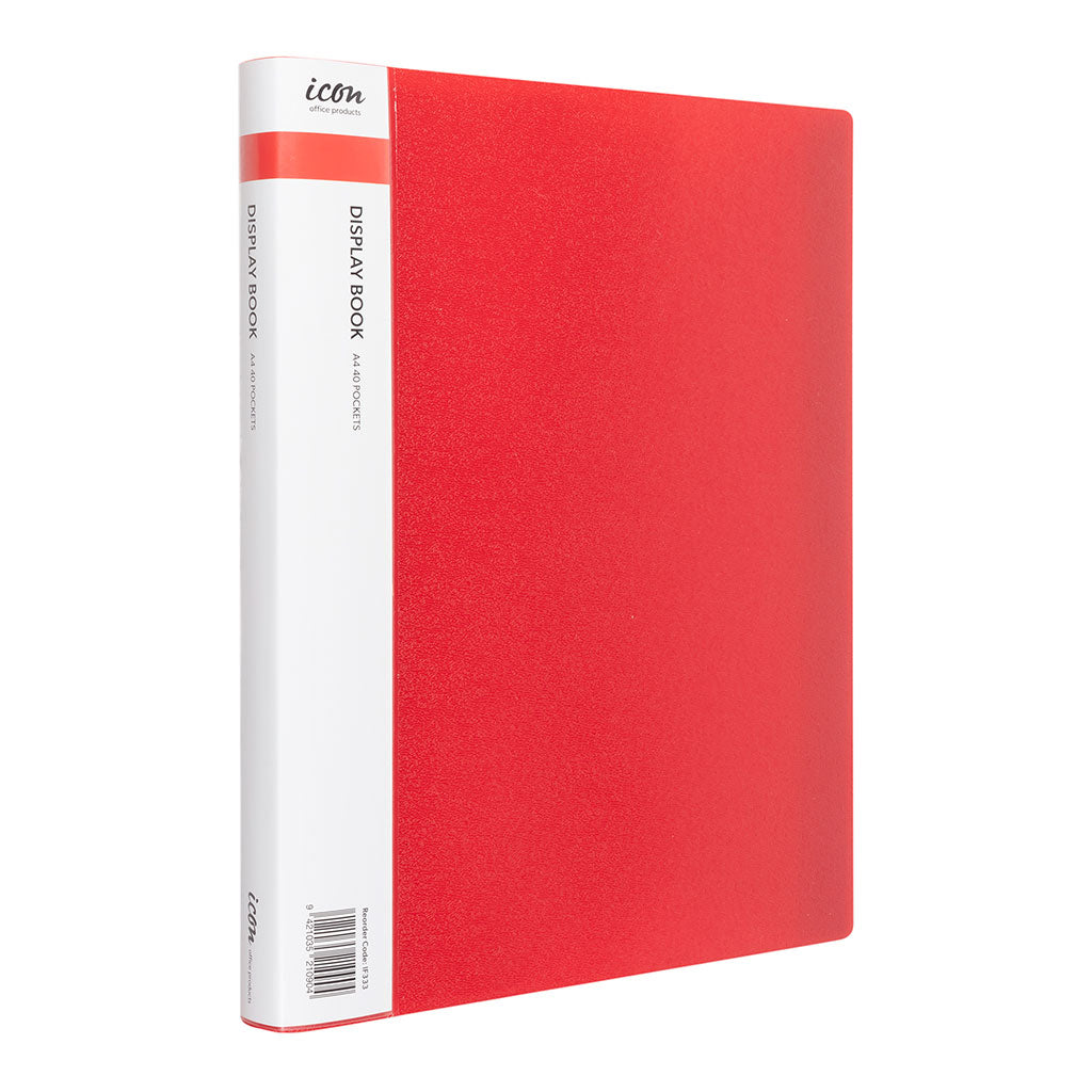 Icon Display Book A4 with Insert Spine 40 Pocket Red - Cafe Supply
