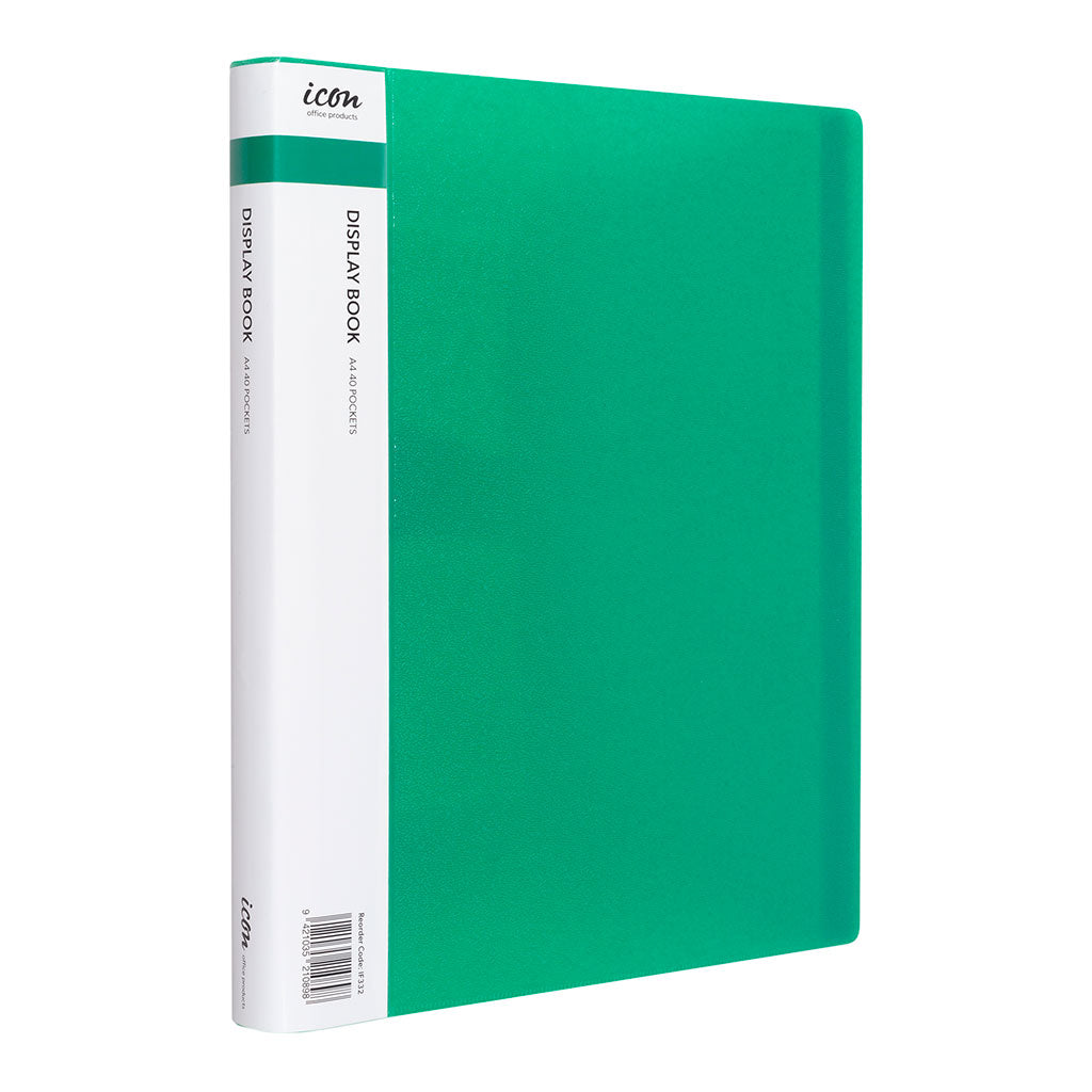 Icon Display Book A4 with Insert Spine 40 Pocket Green - Cafe Supply