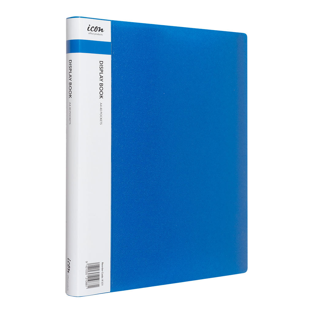 Icon Display Book A4 with Insert Spine 40 Pocket Blue - Cafe Supply