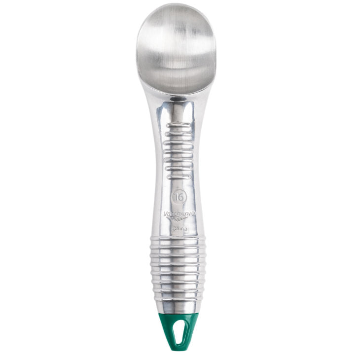 2 ½-ounce aluminum ice cream scoop with green end - Cafe Supply