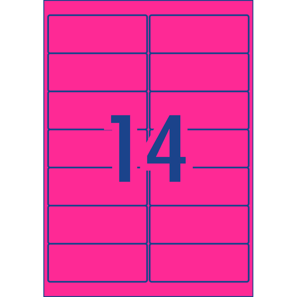 Avery Shipping Label L7163FP Flo Pink Laser 99.1x38.1mm 14up 25 Sheets - Cafe Supply
